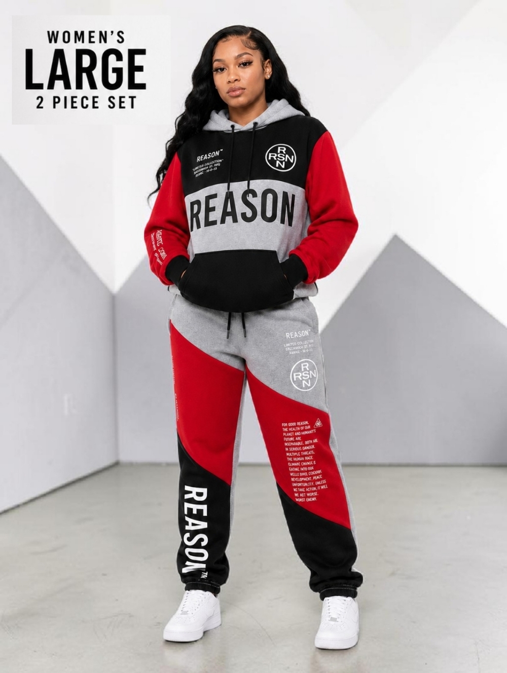 2Pc SET Ultra Soft ColorBlock Hoodie & Sweatpants By REASON